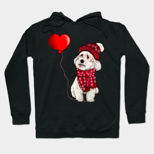 The Best Valentine’s Day Gifts 2022 - Cavalier king charles spaniel in red beanie hat and scarf, White Cavapoo Valentine’s day Hoodie